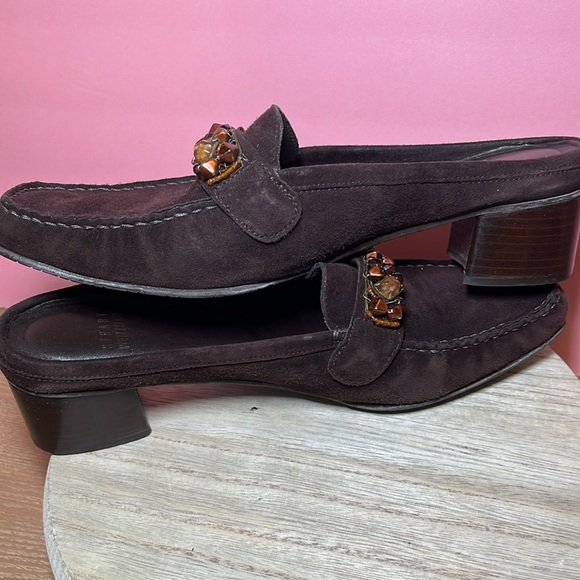 Stuart Weitzman Brown Suede Jeweled Mules Slip On Career Professional Office‎ - Picture 7 of 10